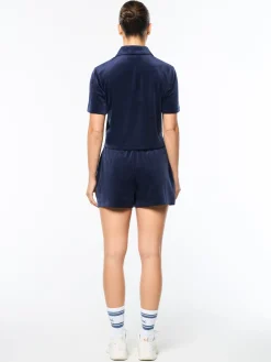 Adele Velour Polo- Maritime Blue