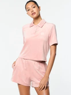 Adele Velour Polo- Pale Mauve