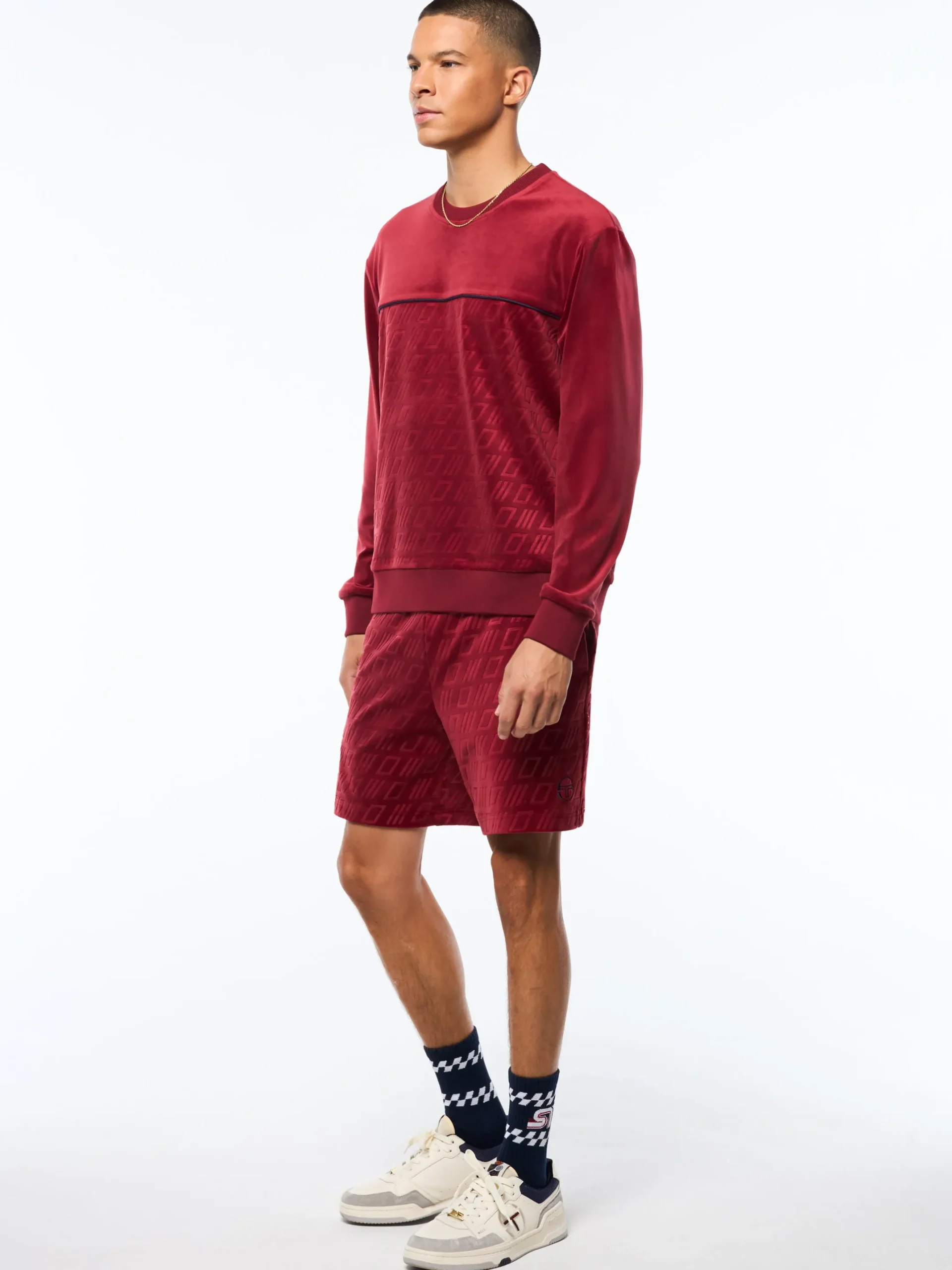 Bandiera Debossed Velour Crewneck-Rhubarb