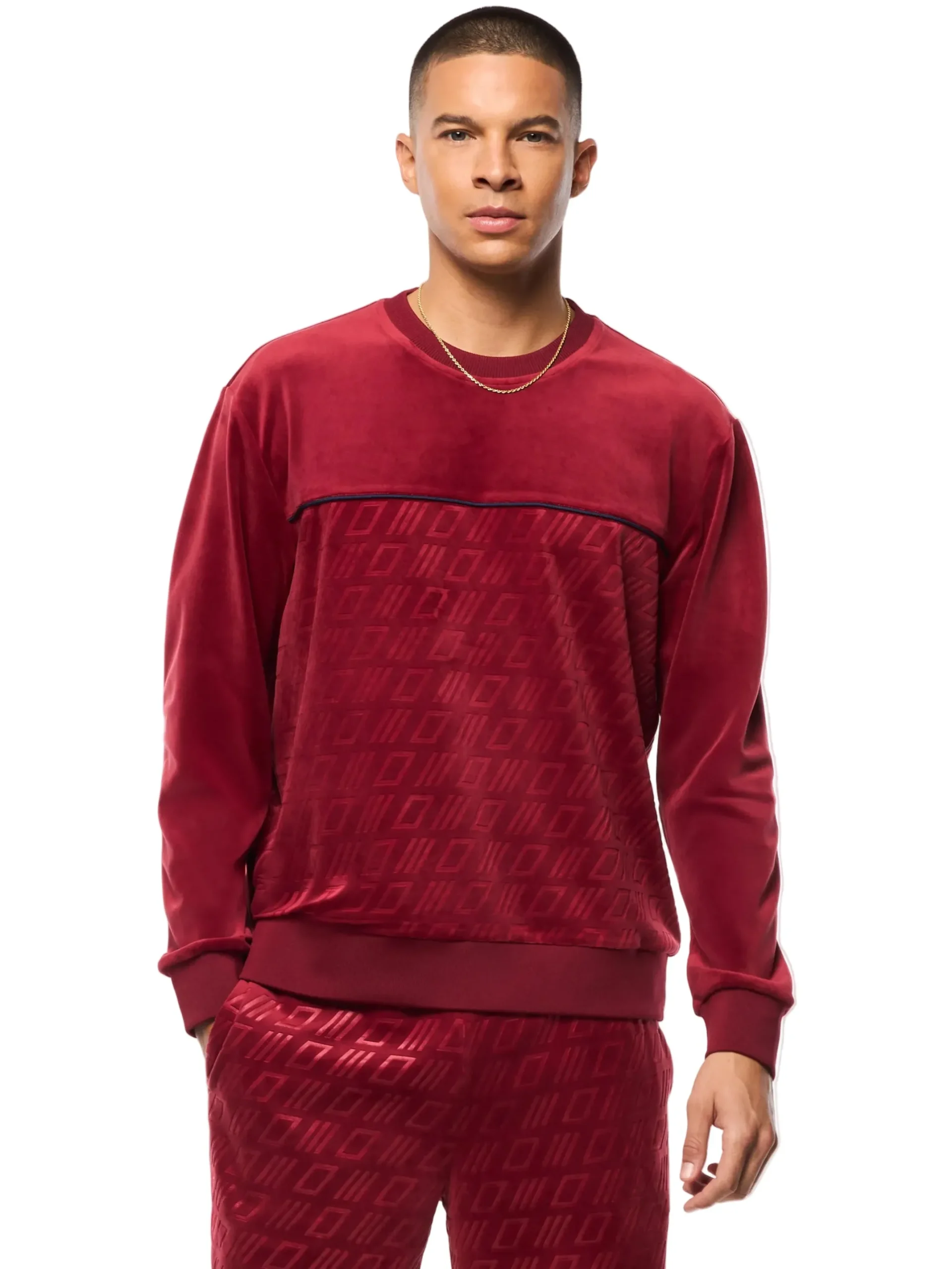 Bandiera Debossed Velour Crewneck-Rhubarb