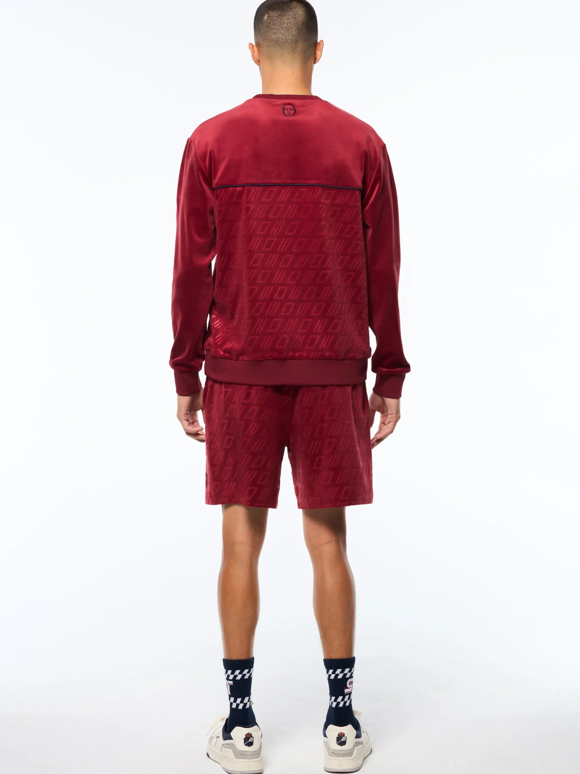 Bandiera Debossed Velour Crewneck-Rhubarb