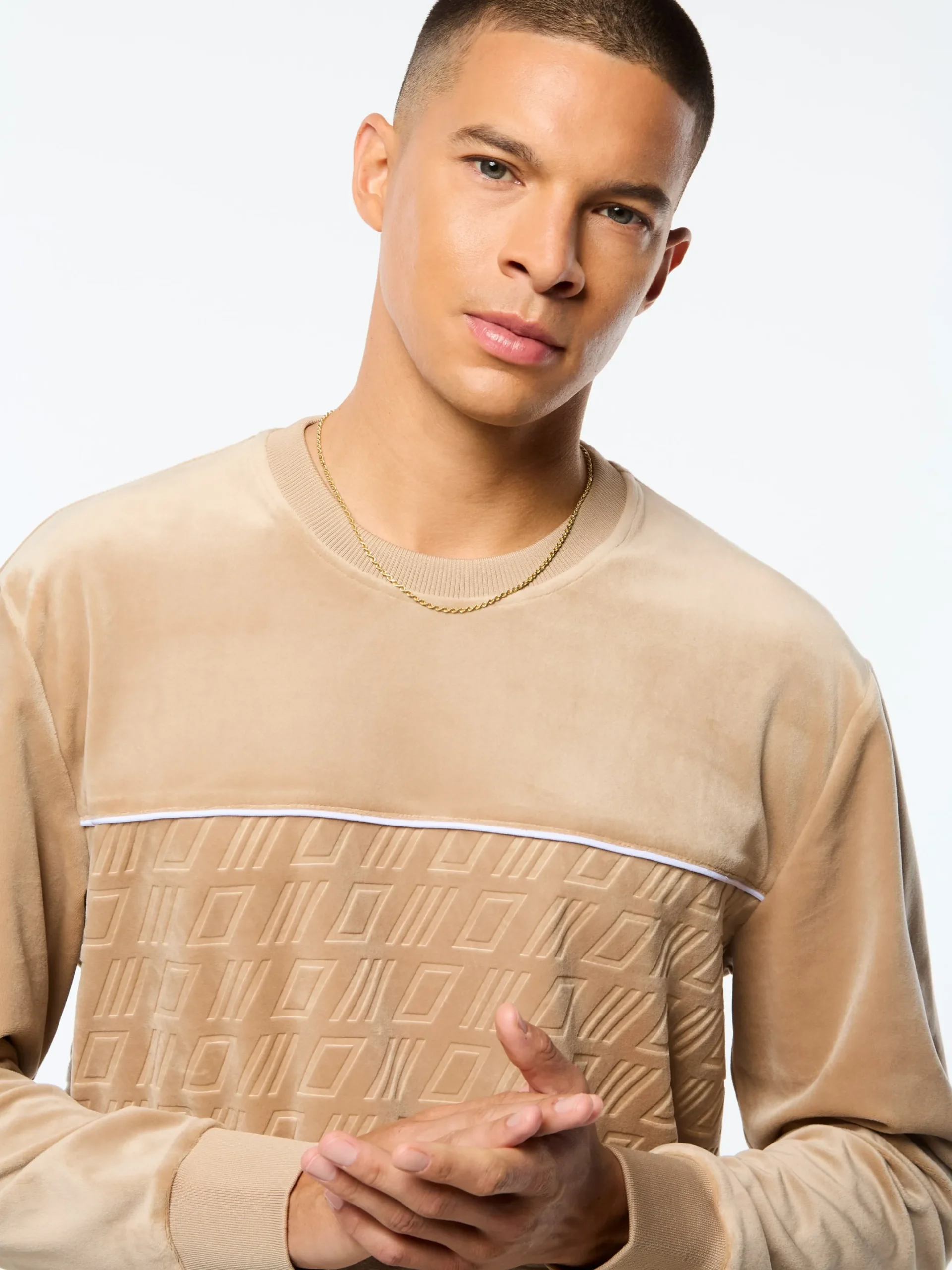 Bandiera Debossed Velour Crewneck-Humus
