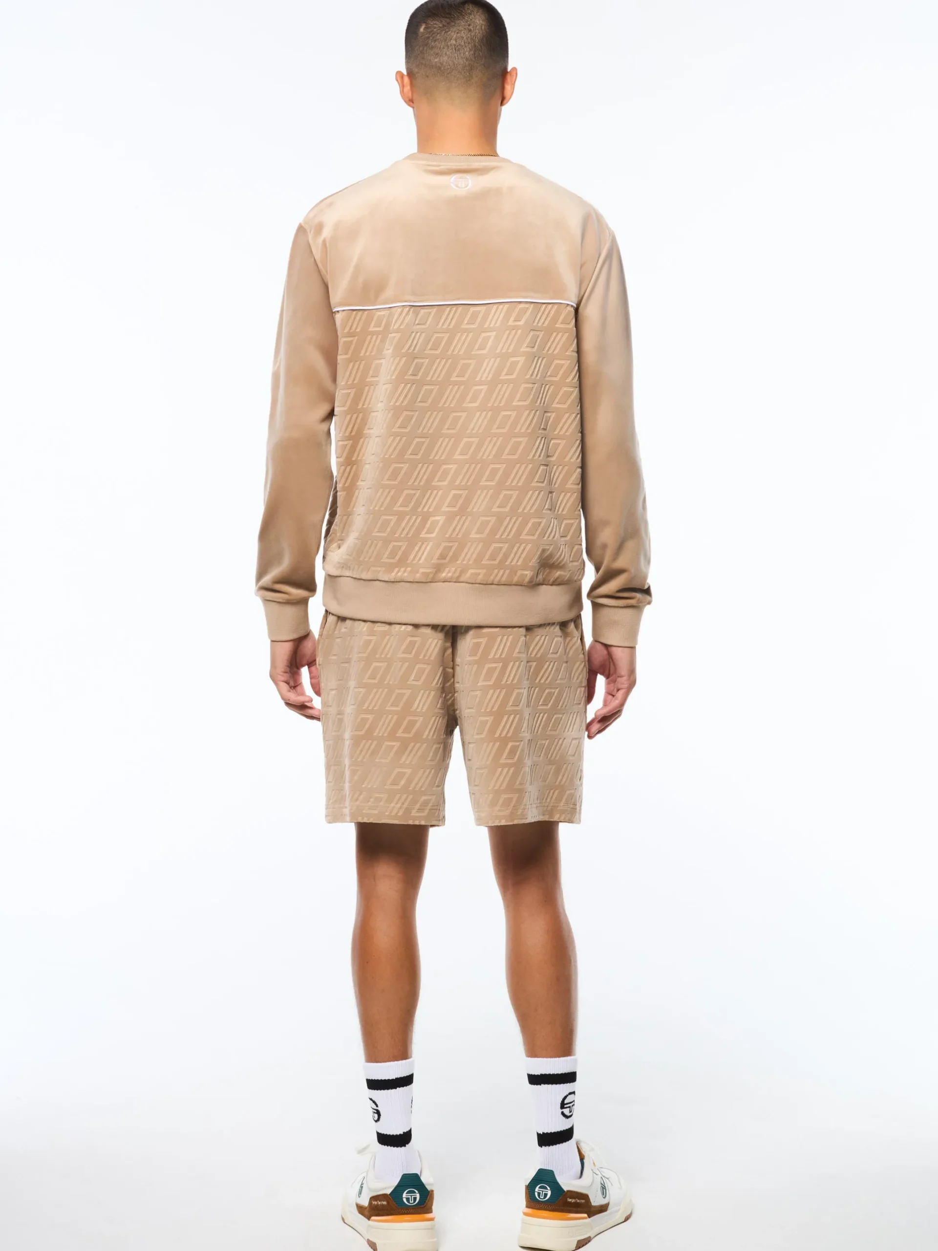 Bandiera Debossed Velour Crewneck-Humus