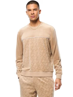 Bandiera Debossed Velour Crewneck-Humus