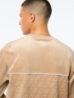 Bandiera Debossed Velour Crewneck-Humus