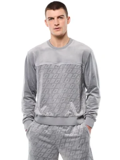 Bandiera Debossed Velour Crewneck-Sleet