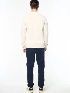 Damarindo Long Sleeve Knit Polo- Gardenia/ Maritime Blue
