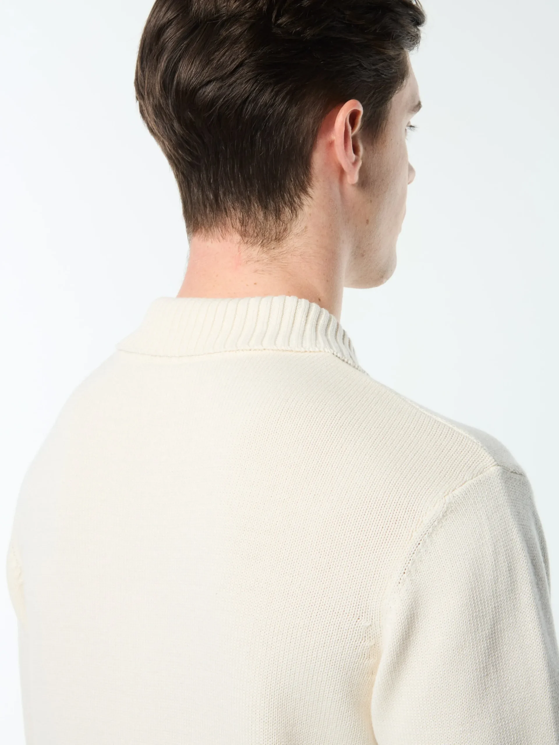 Damarindo Long Sleeve Knit Polo- Gardenia/ Maritime Blue