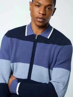 Enzo Striped Track Jacket- Faded Denim