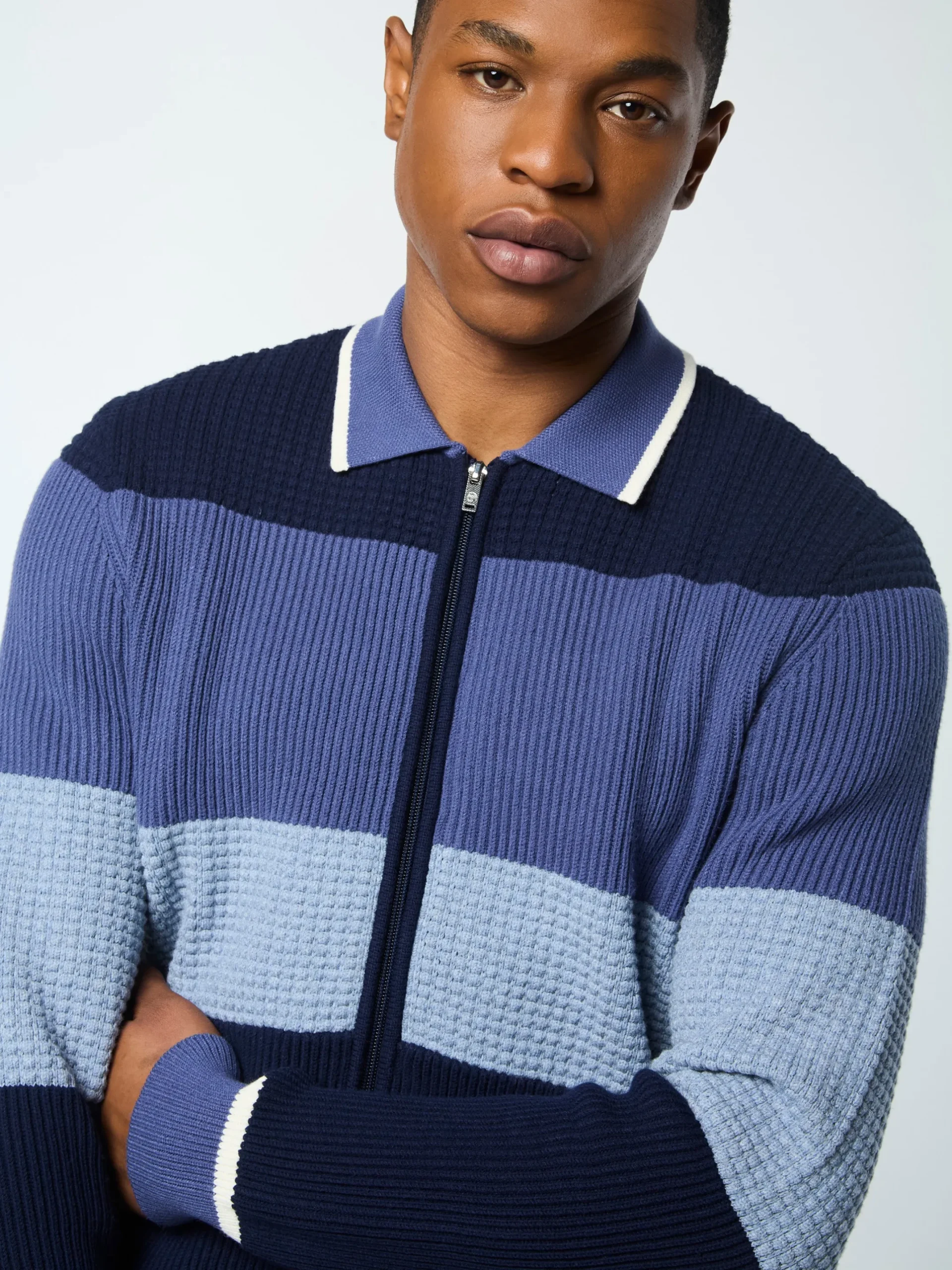 Enzo Striped Track Jacket- Faded Denim