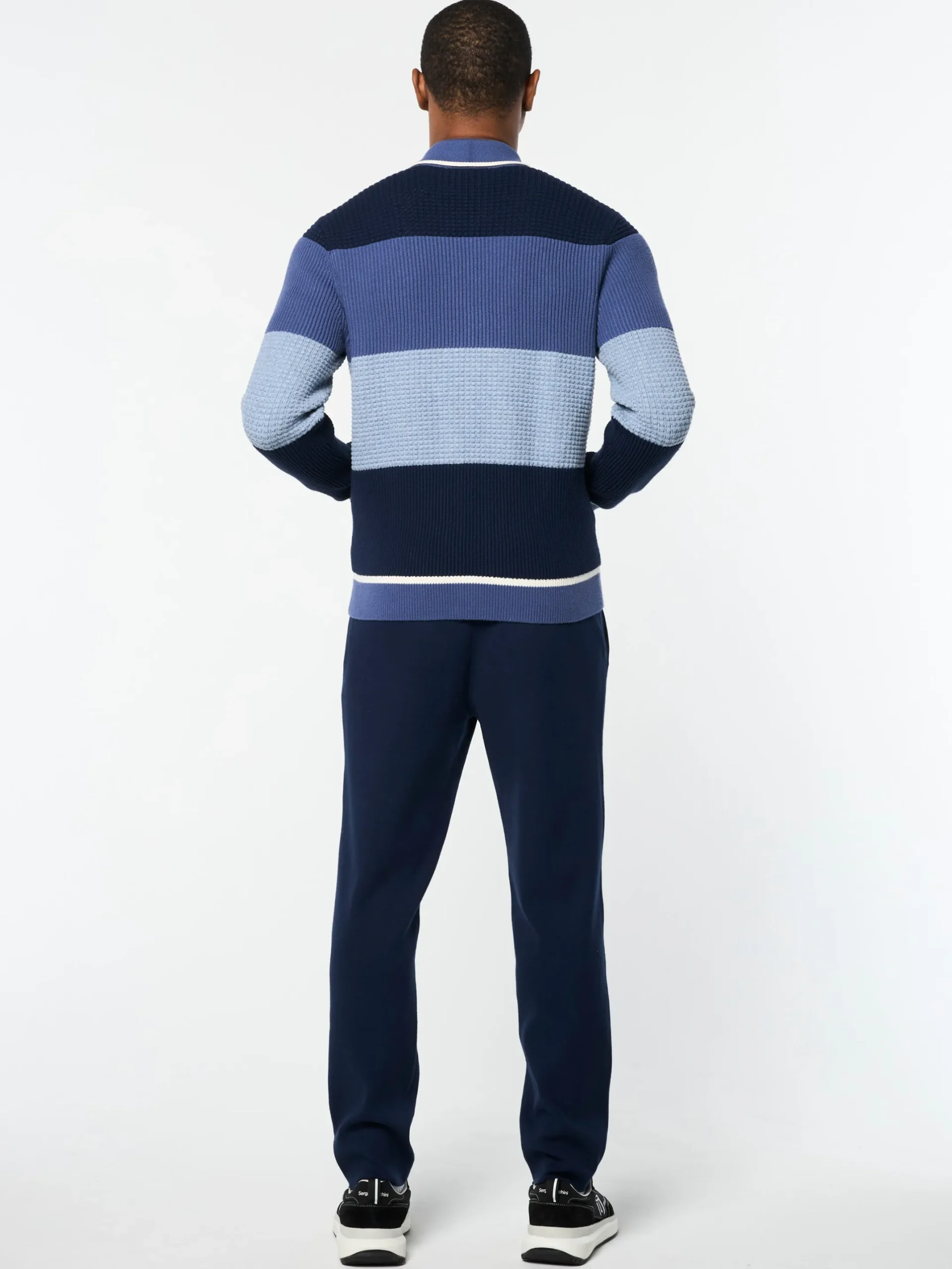 Enzo Striped Track Jacket- Faded Denim