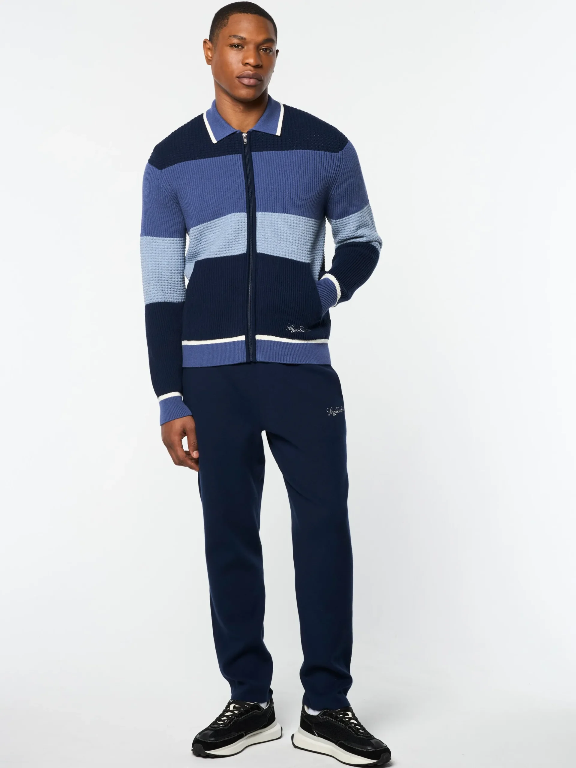 Enzo Striped Track Jacket- Faded Denim
