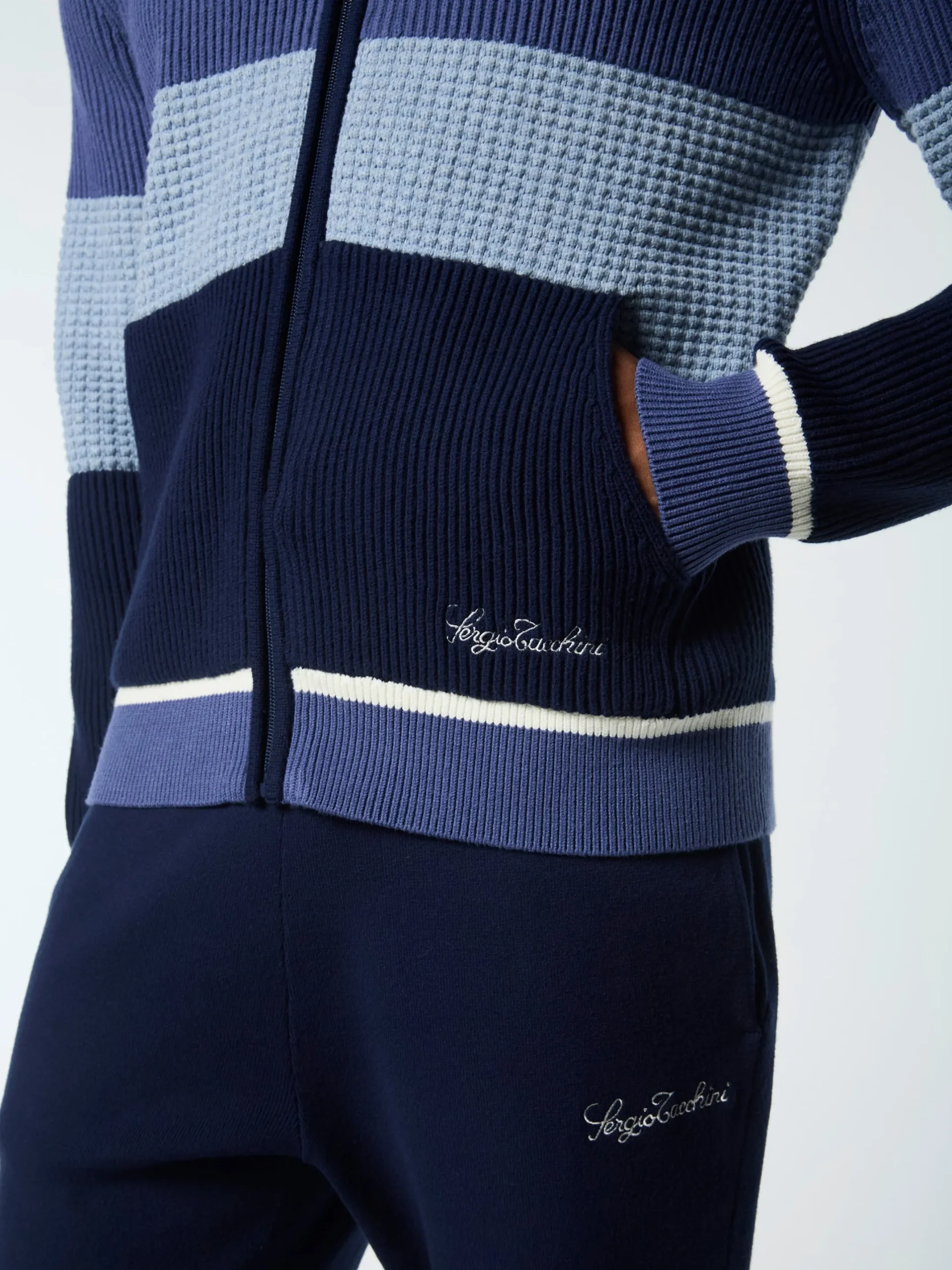 Enzo Striped Track Jacket- Faded Denim