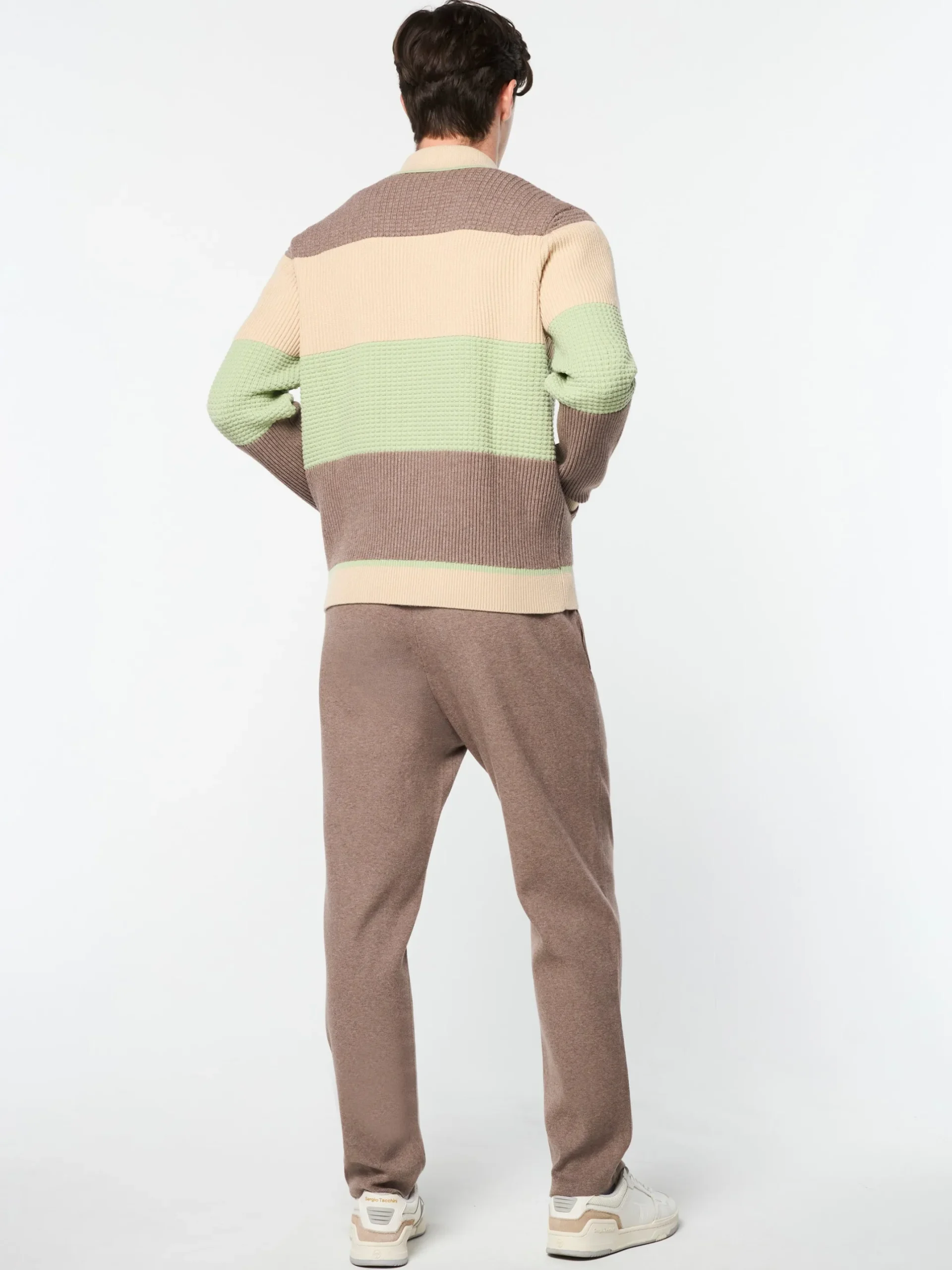 Enzo Striped Track Jacket- Taupe Grey
