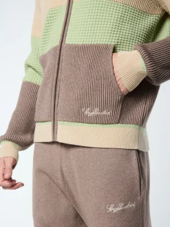 Enzo Striped Track Jacket- Taupe Grey