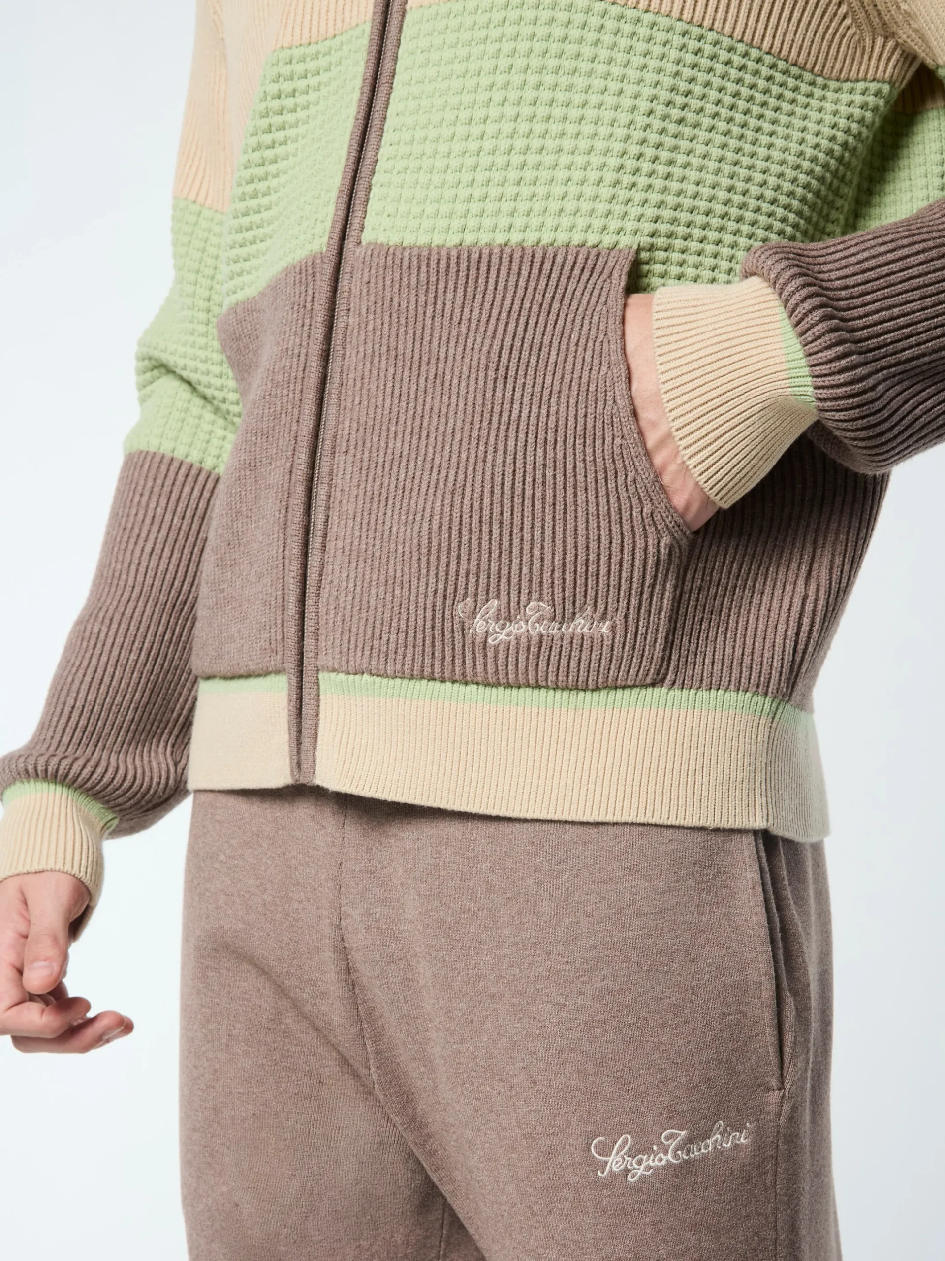 Enzo Striped Track Jacket- Taupe Grey
