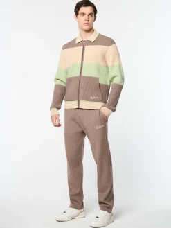Enzo Striped Track Jacket- Taupe Grey