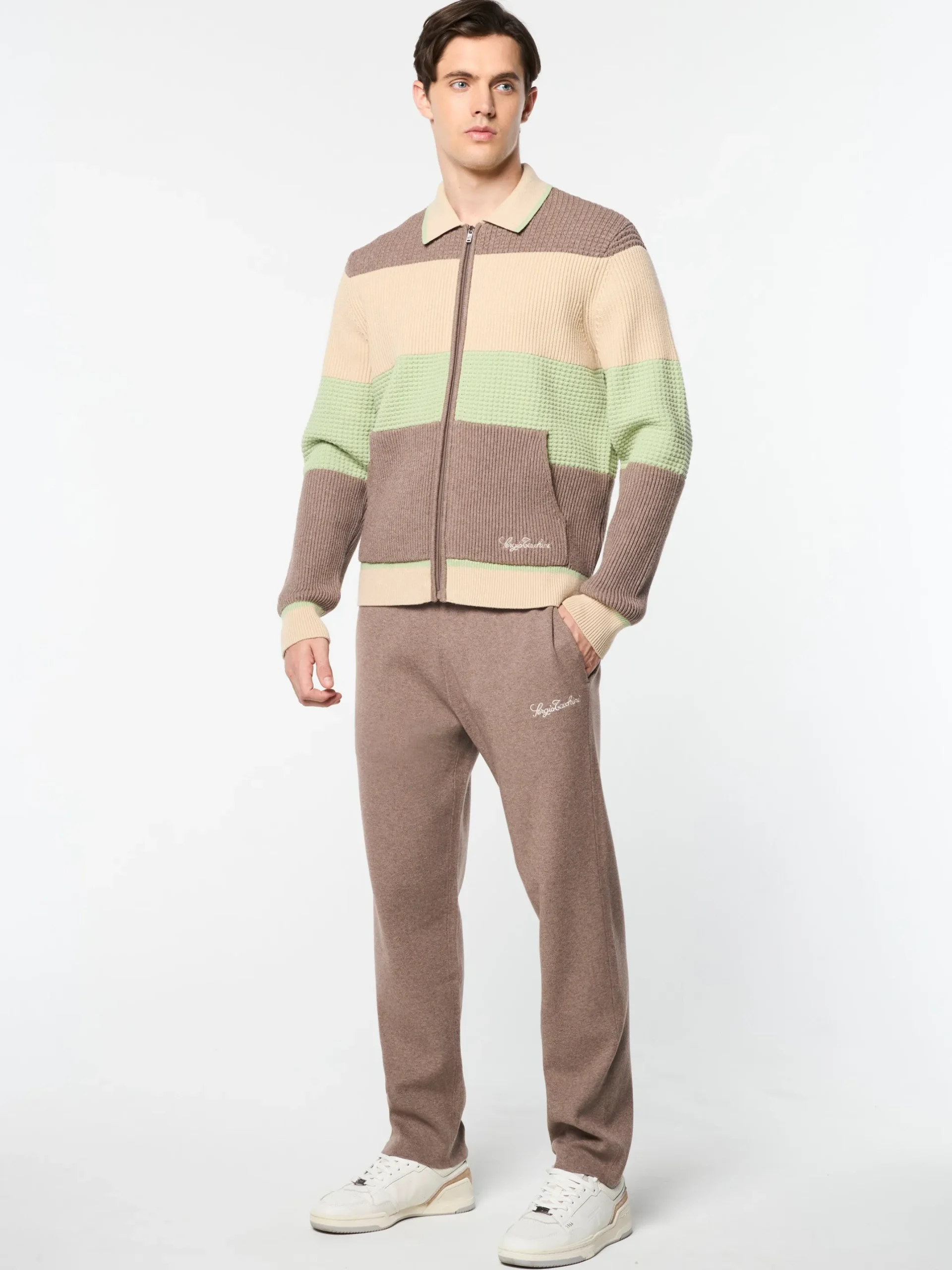 Enzo Striped Track Jacket- Taupe Grey