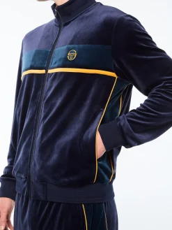Forato Velour Track Jacket-Maritime Blue