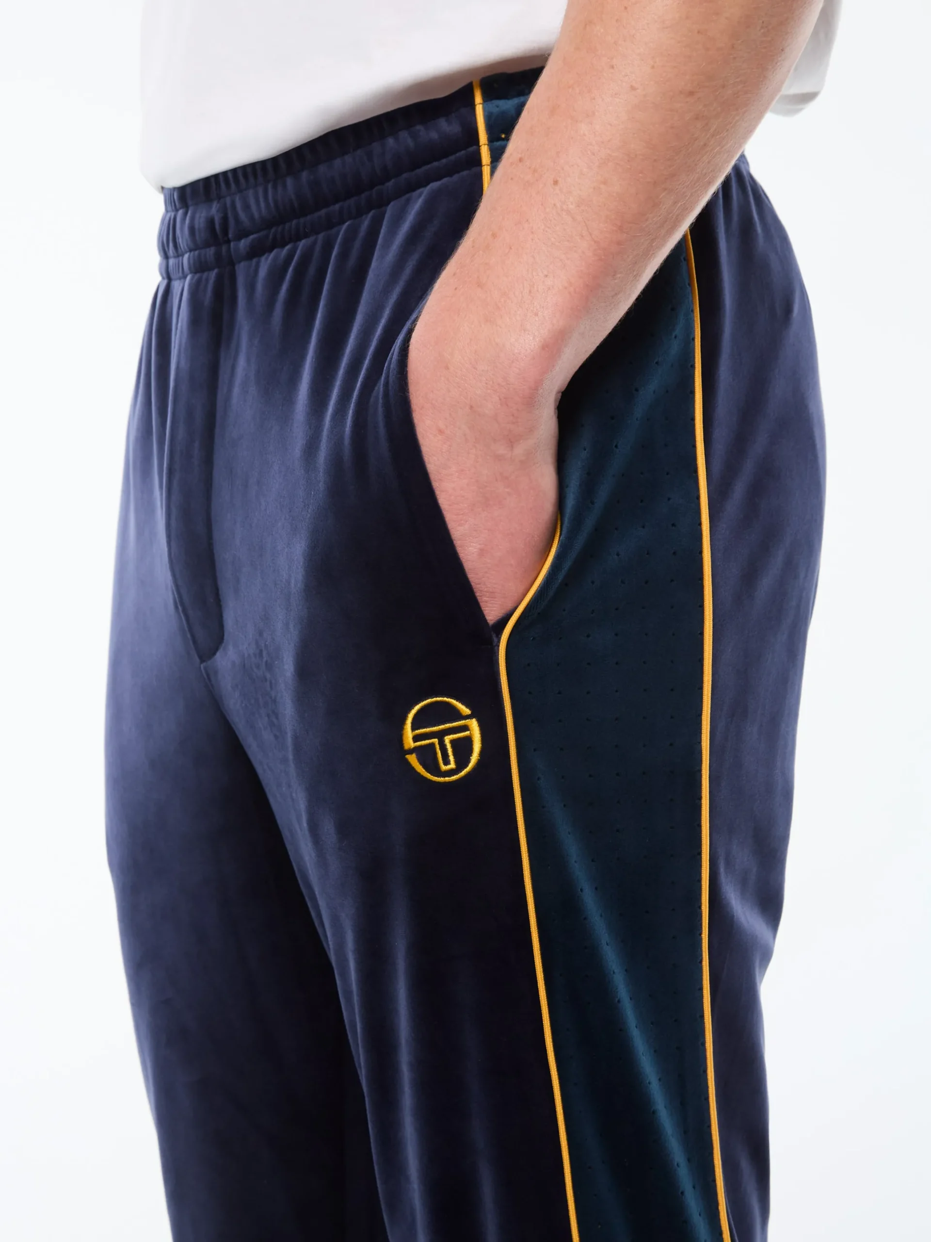 Forato Velour Track Pant-Maritime Blue