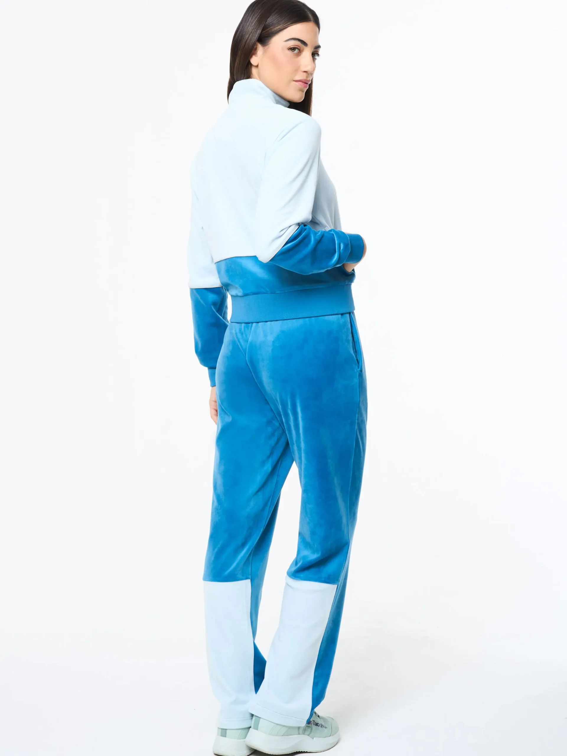 Lina Velour Track Jacket- Baby Blue