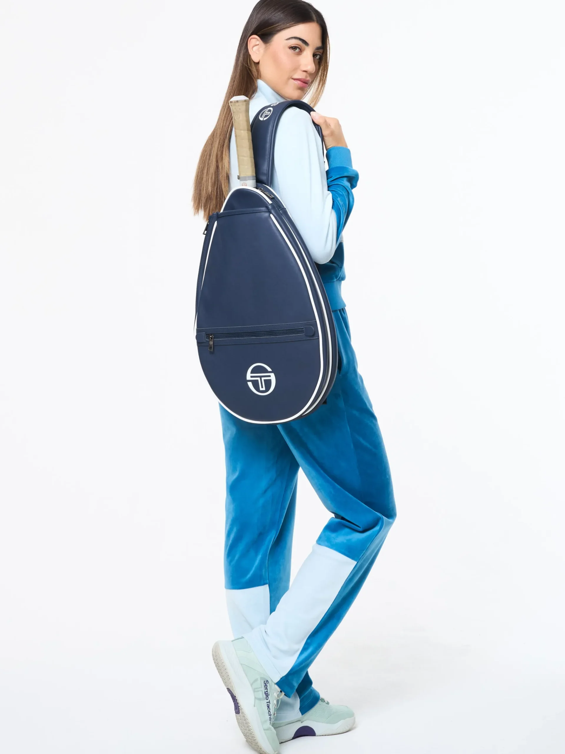 Lina Velour Track Jacket- Baby Blue