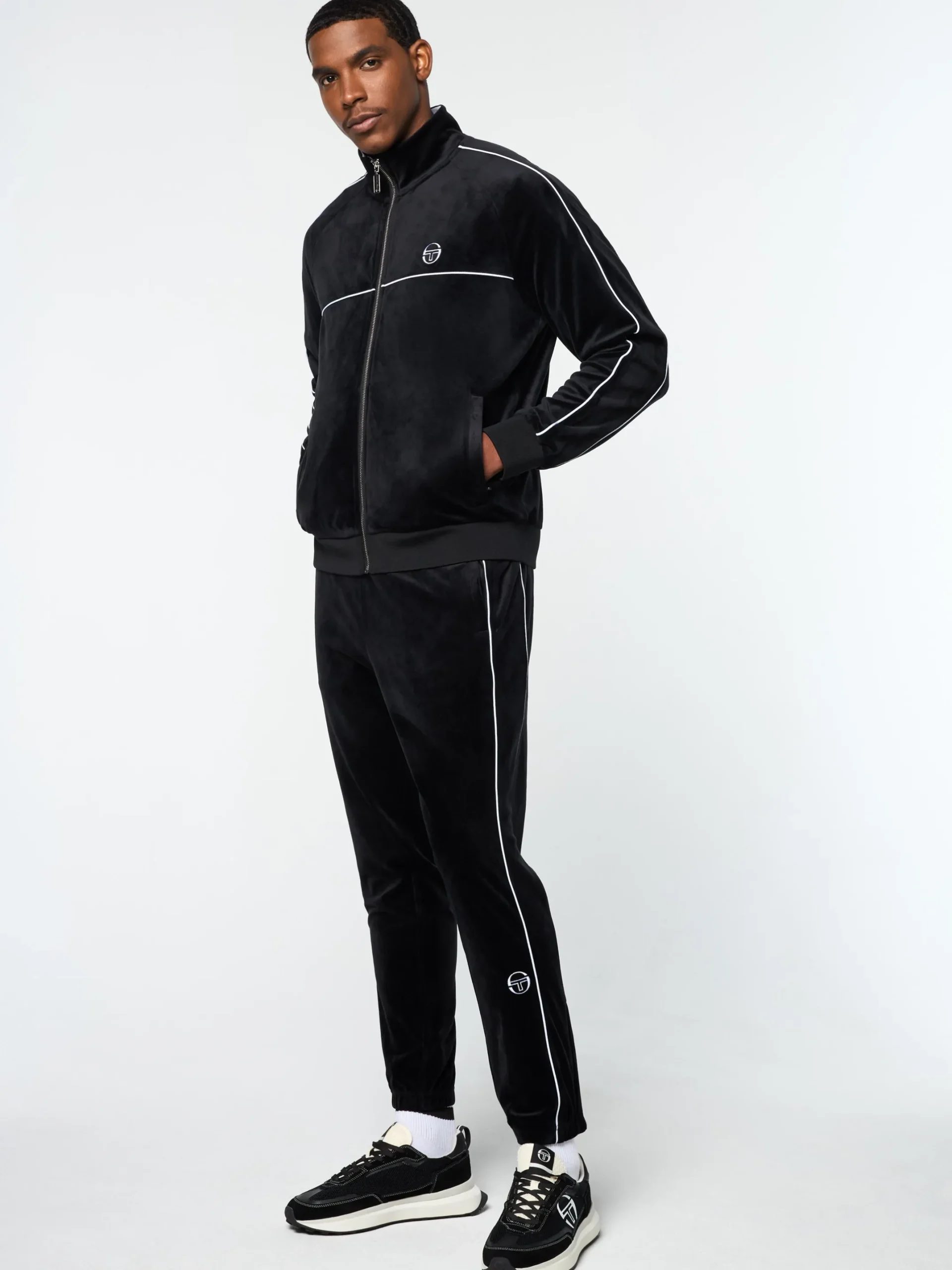 Lioni Velour Track Jacket- Black Beauty