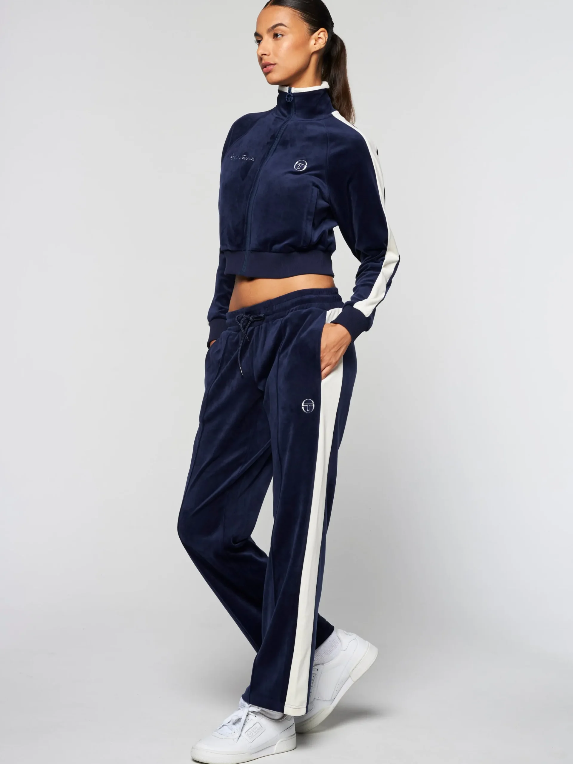Miss Carlotta Velour Track Jacket- Maritime Blue