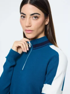 Nota Knit Quarter Zip- Mykonos Blue