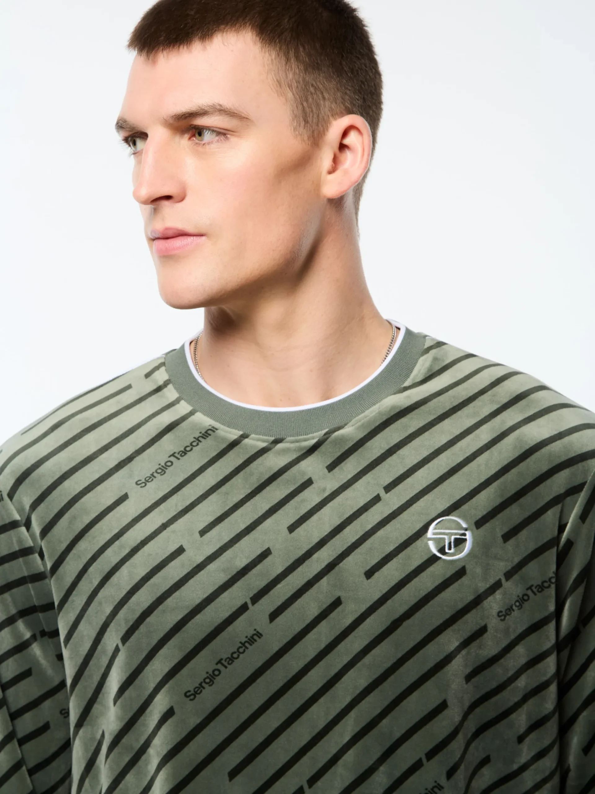 Obliquo Velour Crewneck-Agave Green