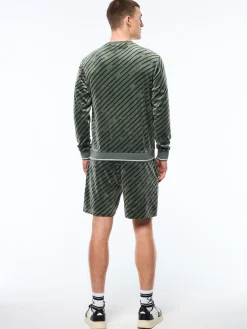 Obliquo Velour Crewneck-Agave Green