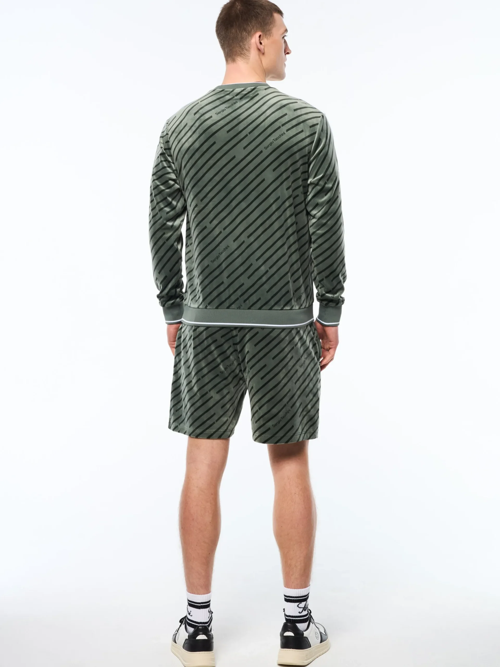 Obliquo Velour Crewneck-Agave Green