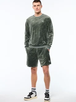 Obliquo Velour Crewneck-Agave Green