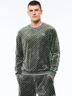 Obliquo Velour Crewneck-Agave Green