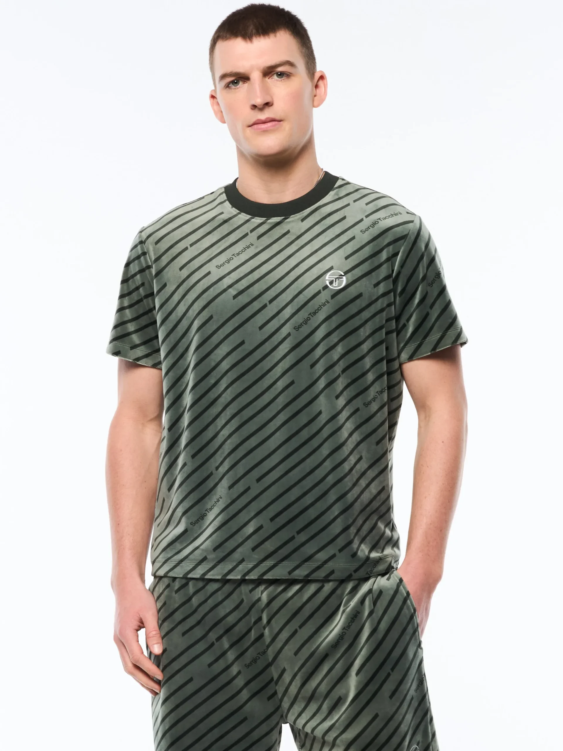Obliquo Velour T-Shirt-Agave Green