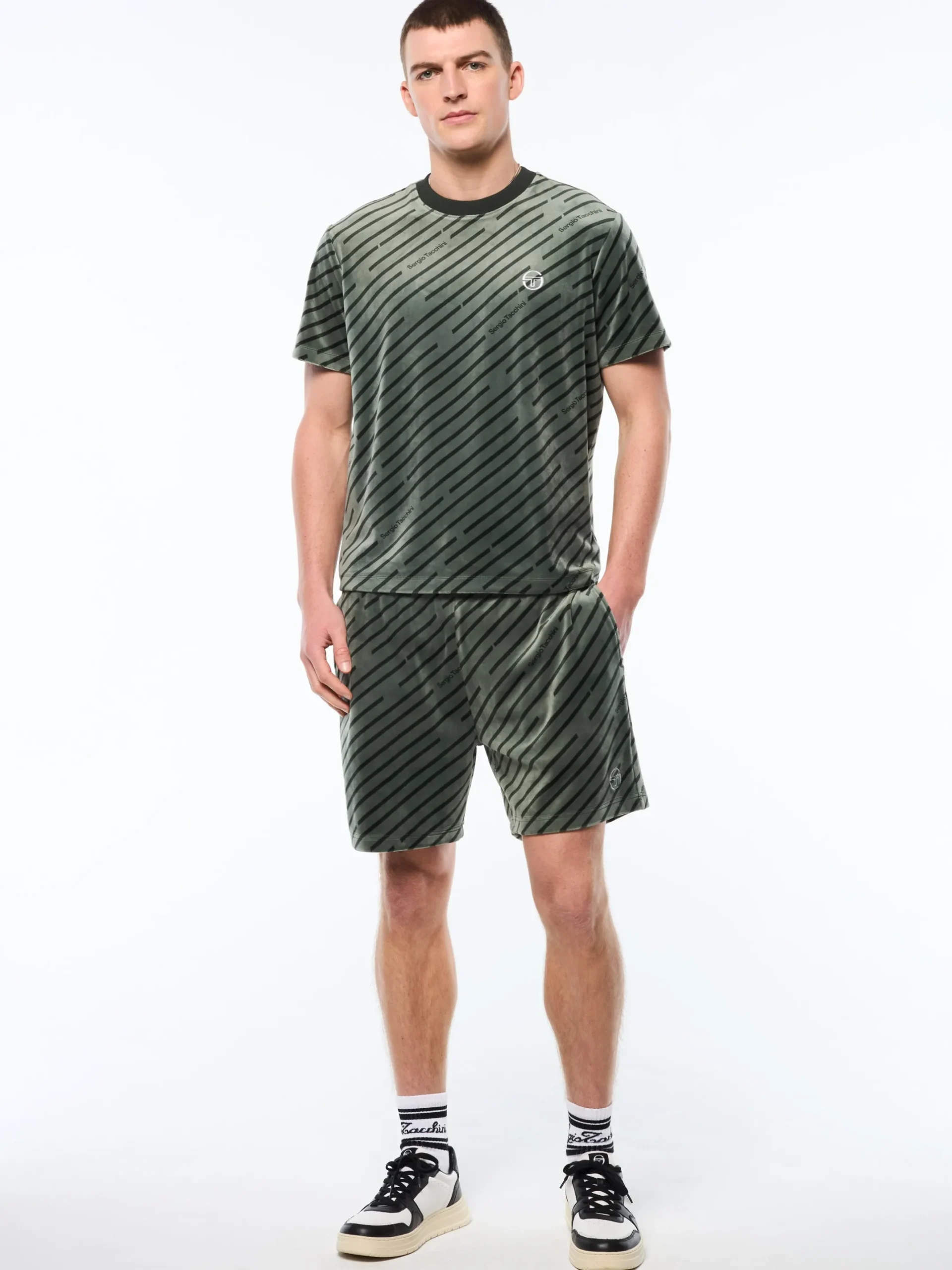 Obliquo Velour T-Shirt-Agave Green