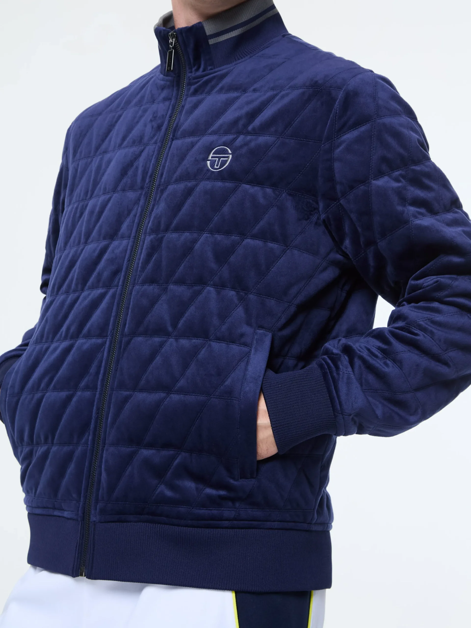 Redi Quilted Velour Bomber Jacket- Maritime Blue