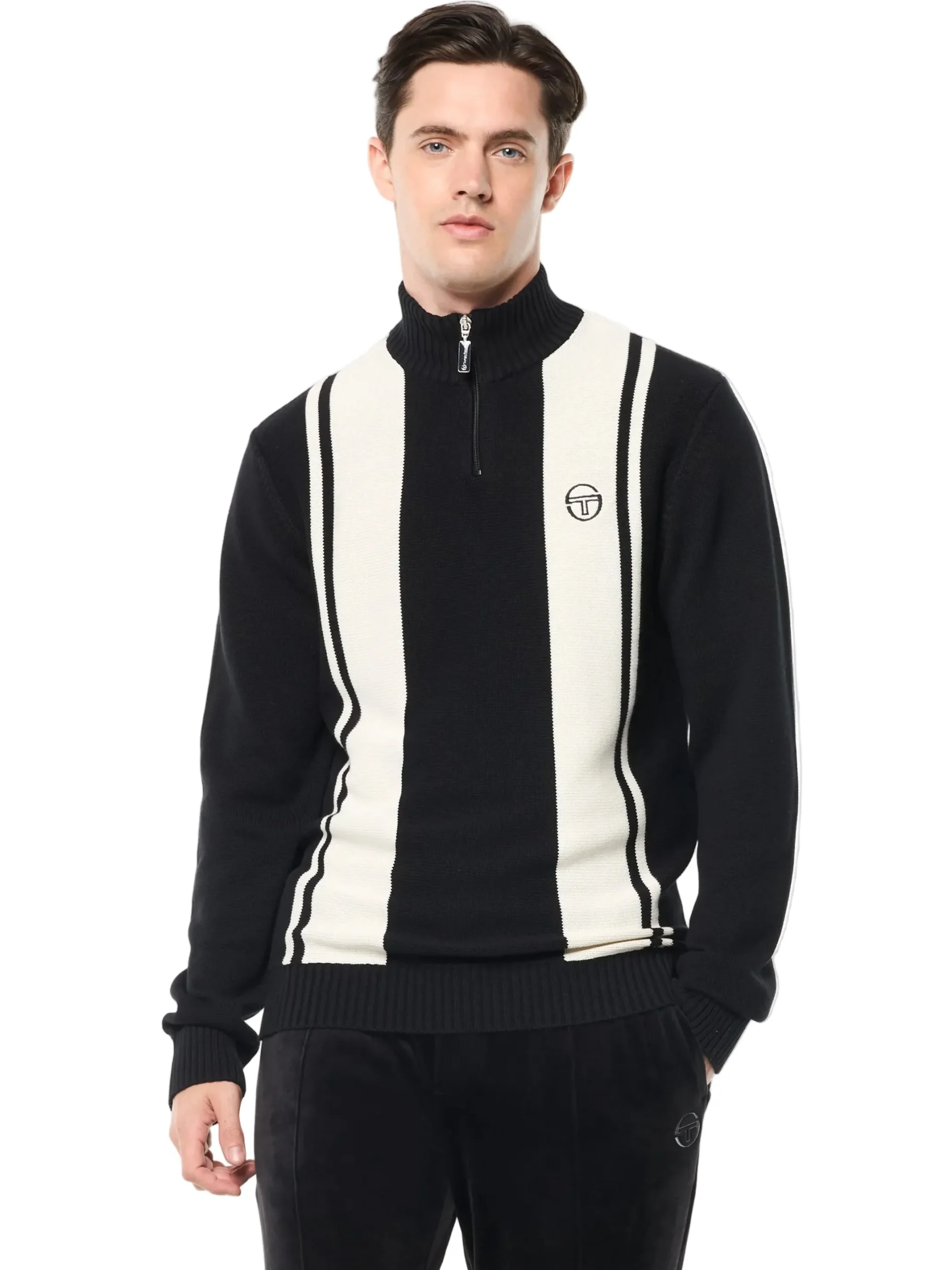 Young Line Knit Polo- Black/ Gardenia