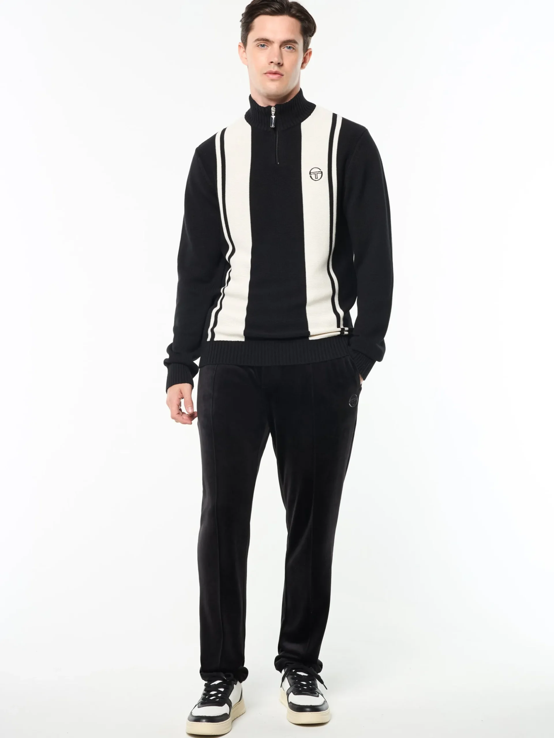 Young Line Knit Polo- Black/ Gardenia